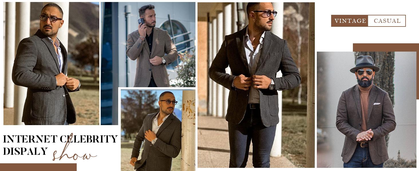 Men's Herringbone Tweed Blazer British Wool Blend Sport Coat Jacket Men's Herringbone Tweed Blazer British Wool Blend Sport Coat Jacket