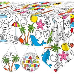 Giant Summer Beach World Coloring Paper Tablecloth for Kids Large Color-in Activity Poster Table Cover for Boys Girls Preschool Kindergarten Classroom Arts and Crafts