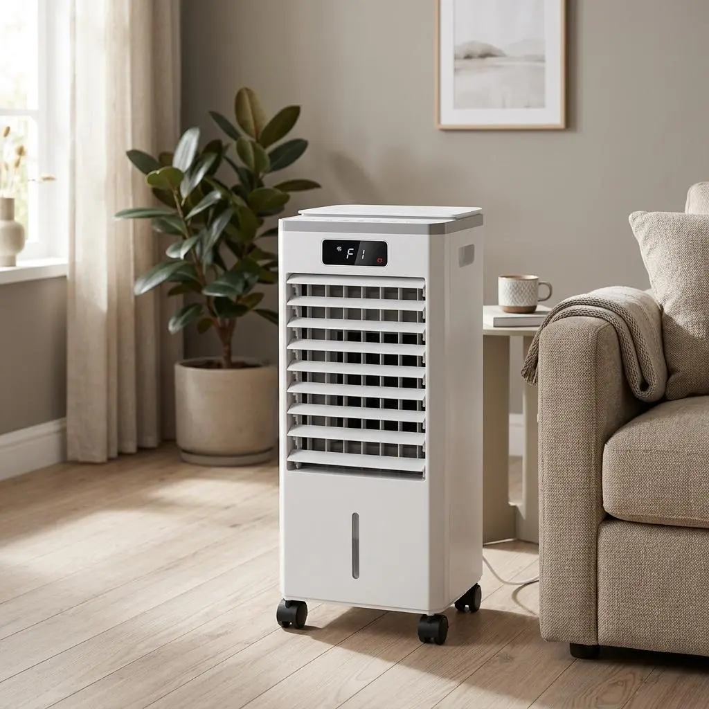 Portable Evaporative Air Cooler with Touch Screen & Remote Control, 3 Speeds 3 Modes LED Display Air Conditioner Fan, Equipped with Ice Packs & Rolling Casters for Bedroom Home Office