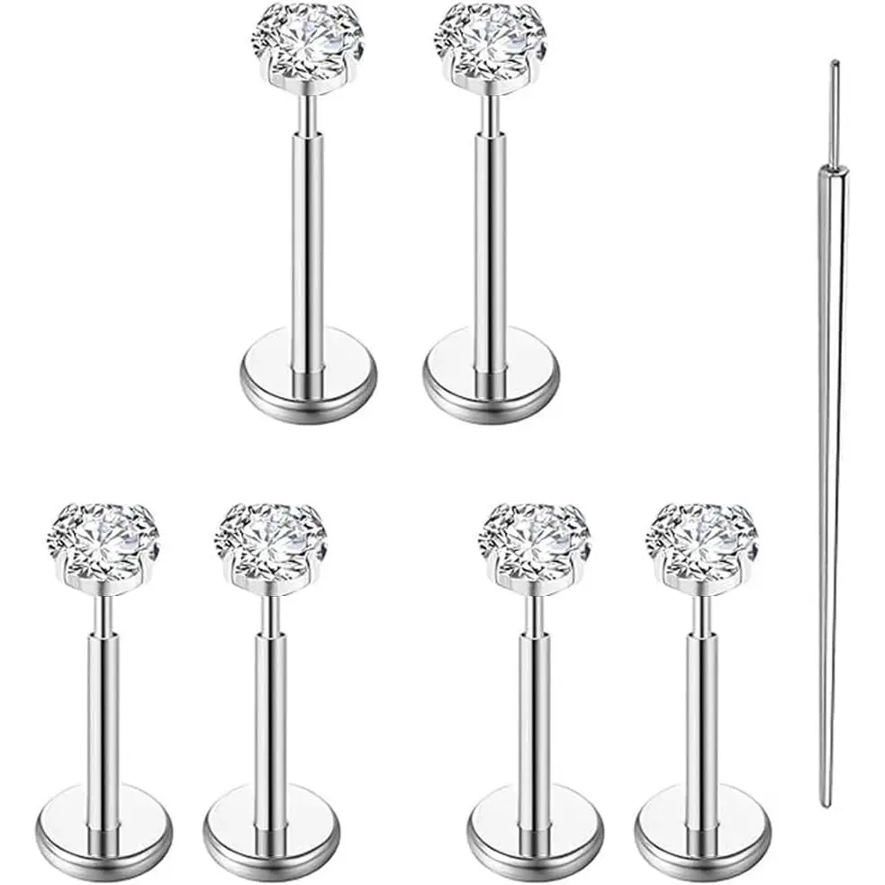 20g/18g/16g G23 Titanium Flat  Earrings Stud Threadless Helix Tragus Labret Cartilage Lip Medusa Conch    Nose Rings Studs for Women Men