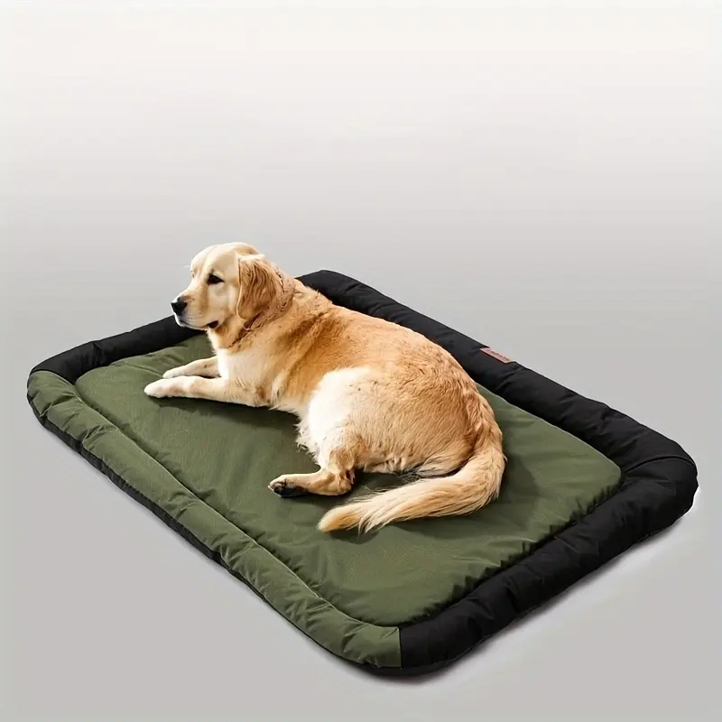 All-Season Rectangular Dog Bed, No Assembly Required Durable Pet Kennel Plus Mattress, Anti-Tear Fabric & Warm Polyester Fiber Filled Cushion, Vibrant Green & Black Tactical Style for Small to Large Dog Breeds