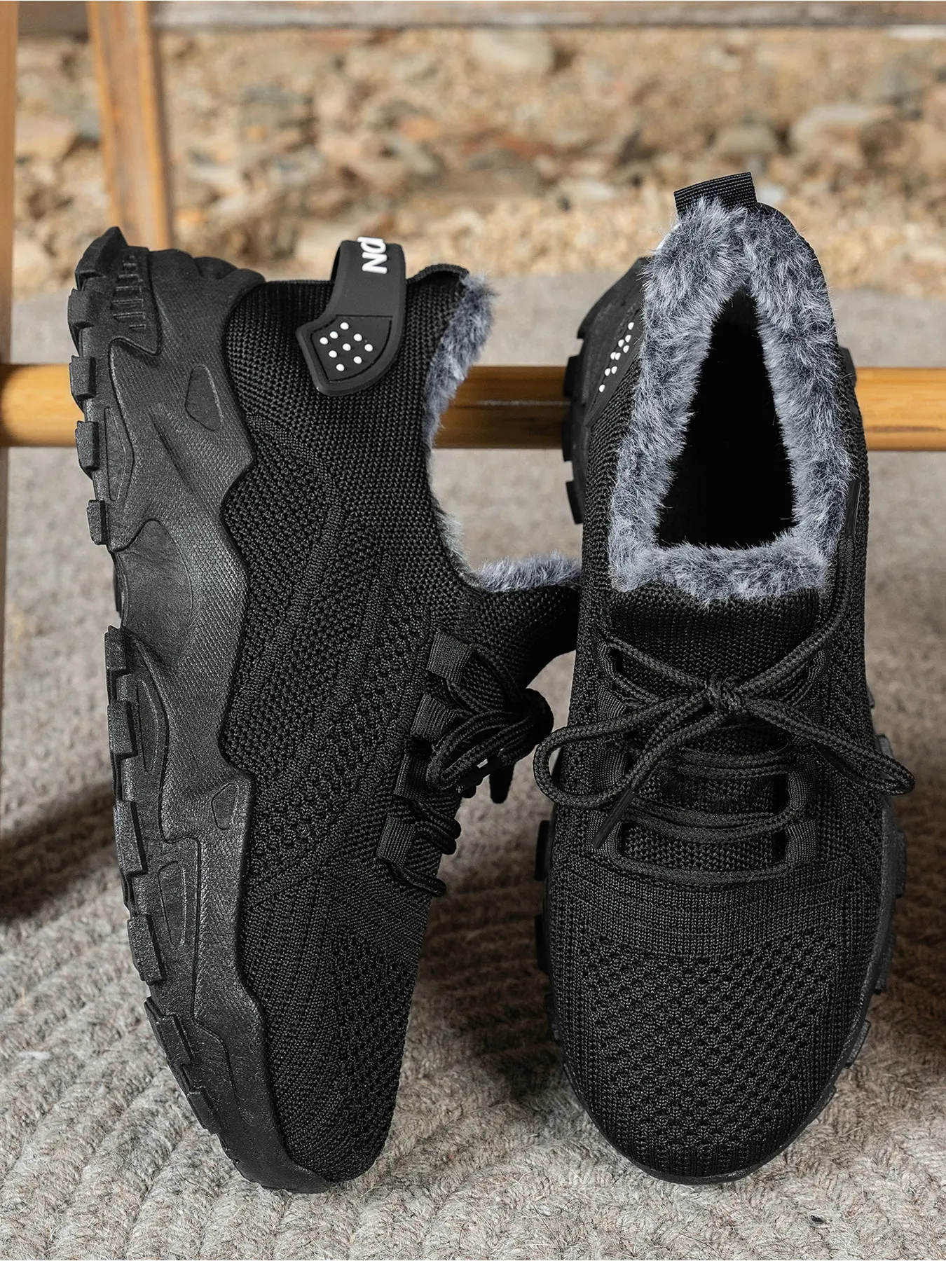 Women's Winter Fleece Lined Chunky Sneakers Knit Upper Lace Up Warm Plush Non-Slip Thick Platform Casual Walking Shoes