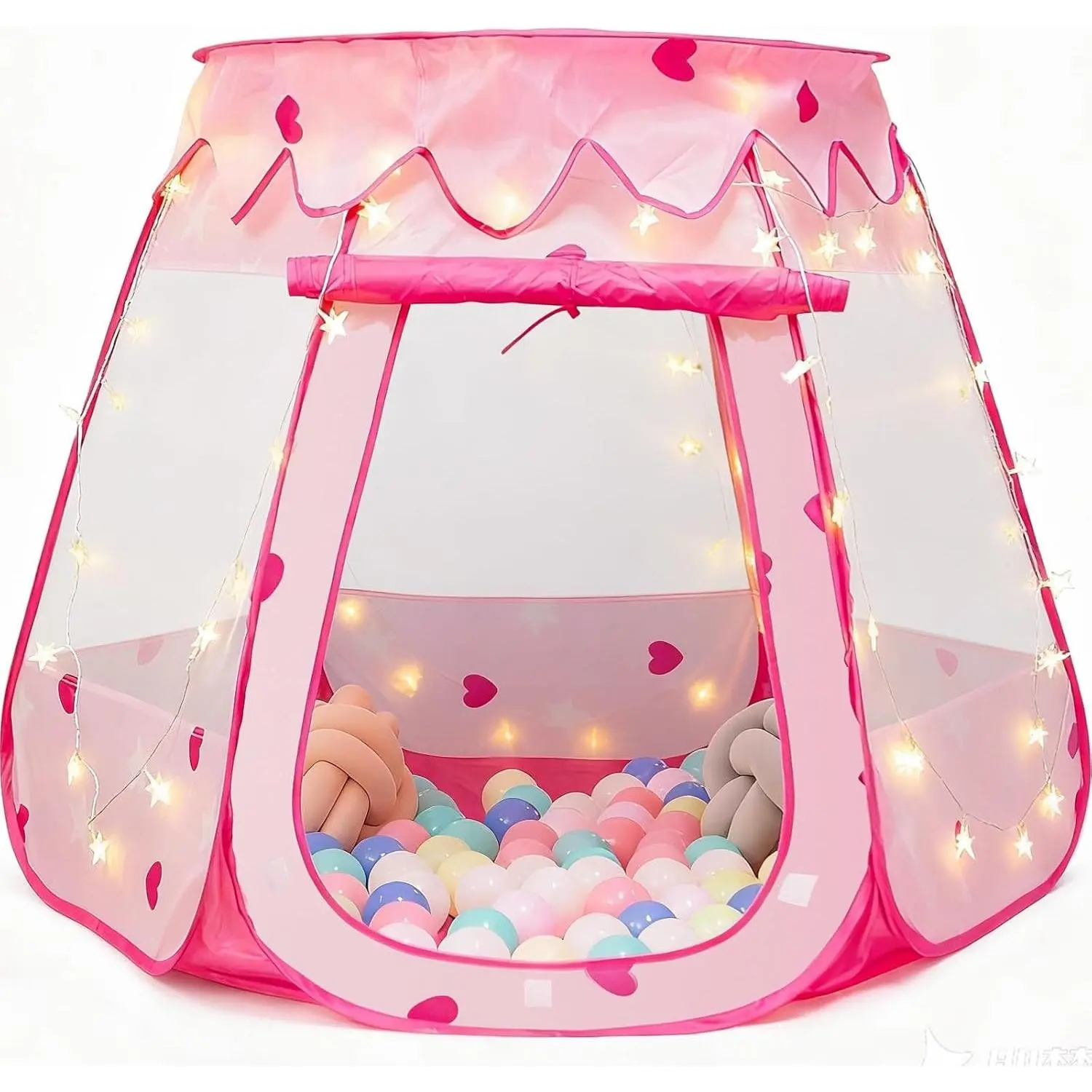 Pop Up Princess Tent with Star Light, Toys for 1 2 3 Year Old Girl, Great Birthday Gift for Baby Toddler Girls, Ball Pit for 12-18 Months, Easy to Pop Up and Assemble (Pink)