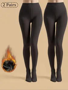 Women's High Waist Fleece Lined Fabric Thick Thermal Warmth Layer Leggings, One Pair Two Pairs Set, Fall Winter Warm Pants for Home Outdoor Casual Wear, Womenswear