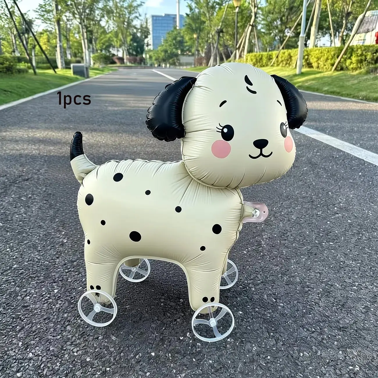 8pcs Cute Dog Balloons with Wheels and Ropes, Cream Spot Design, Perfect for Outdoor Birthday Party Decorations