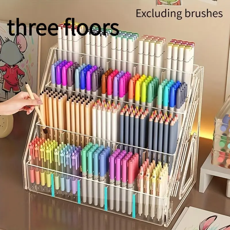 1PC Pen Holder Storage Rack, Large-Capacity Acrylic Desk Organizer for Brushes, Pencils and Markers, Durable Desk Accessory for Home, Office and School, Essential for Office Supplies and Craft Enthusiasts, Desktop Pen Holder