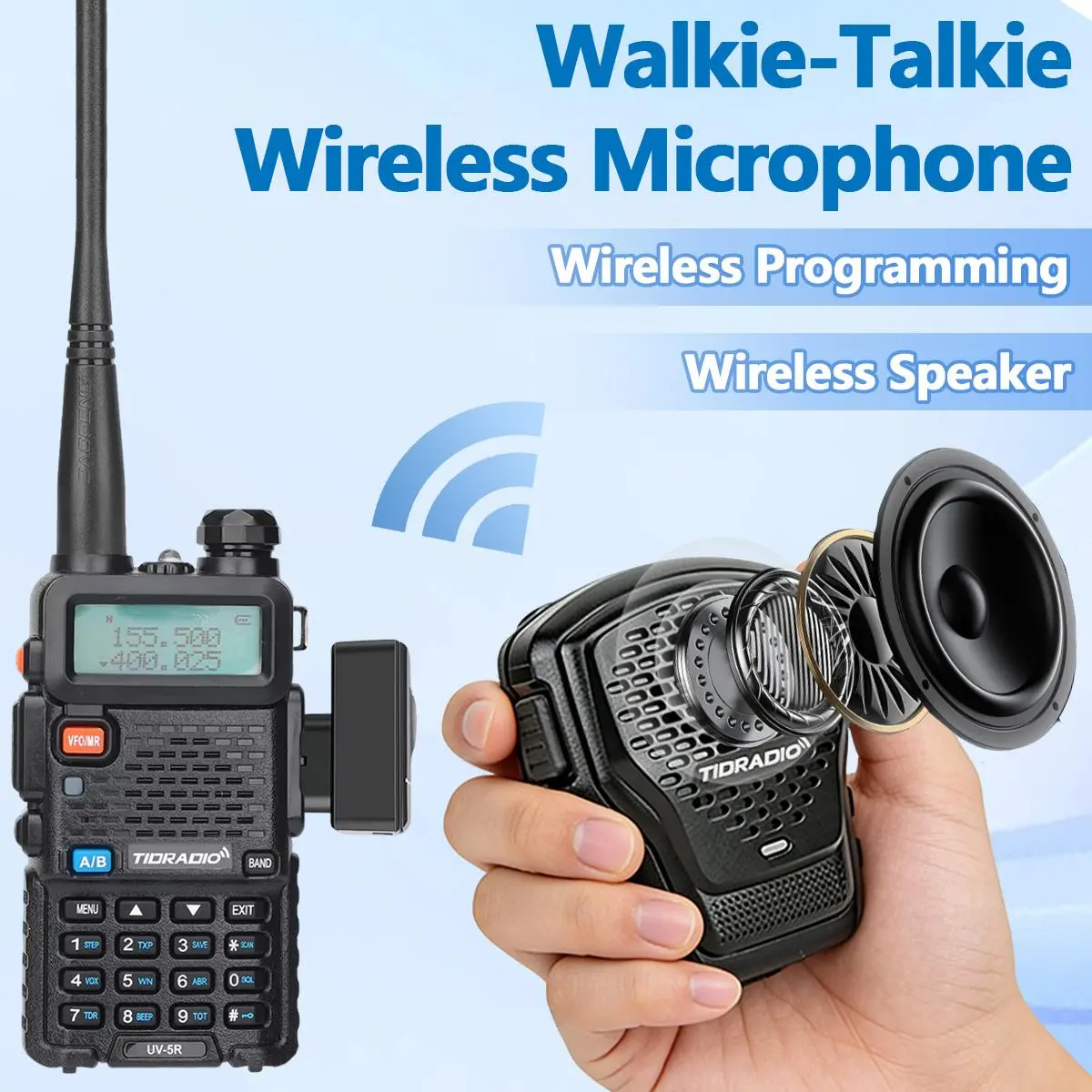 TIDRADIO Q2L Multifunctional Bluetooth Wireless Speaker Mic for Walkie Talkie Ham Radio, AI Noise Reduction PTT Microphone, Odmaster Global PTT, Optional BL-2 for Most Radio Wireless Programming