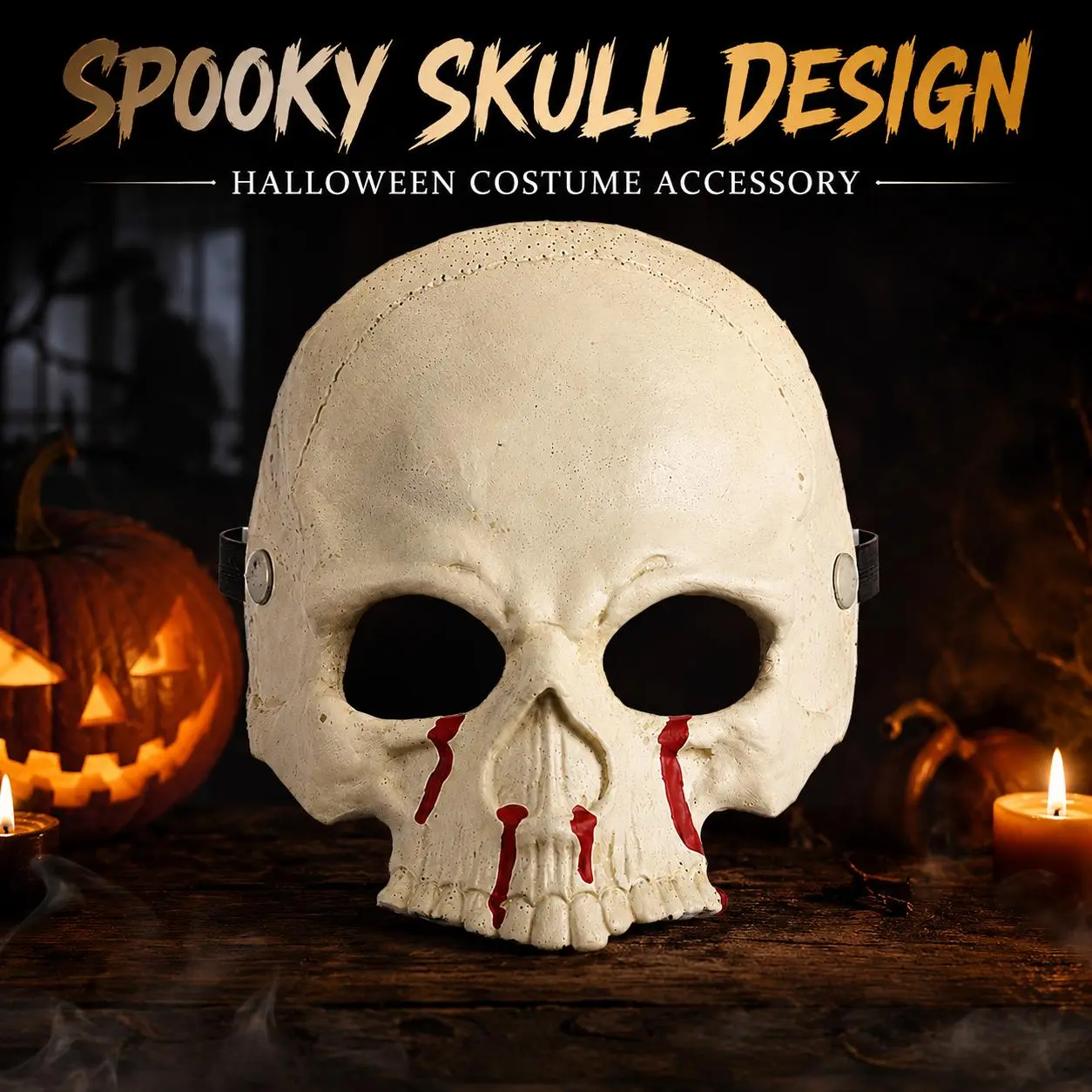 Halloween Skull Half Mask, Realistic Bloody Skeleton Face Costume Mask with Elastic Strap, Lightweight Scary Party Accessory for Cosplay, Haunted House, Masquerade & Halloween Decorations
