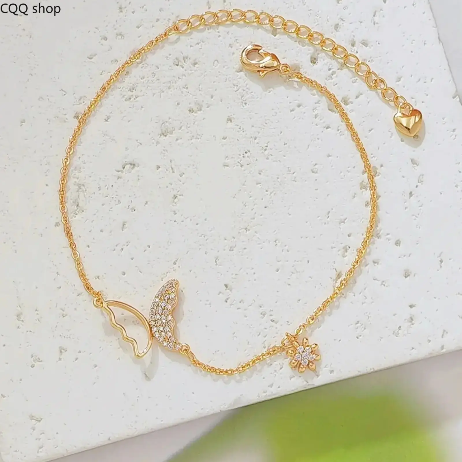 Women Dainty Butterfly Ankle Bracelet, Sparkling Cubic Zirconia Snowflake Charm Gold Plated Adjustable Anklet, Stackable Daily Beach Foot Jewelry Gift for Her