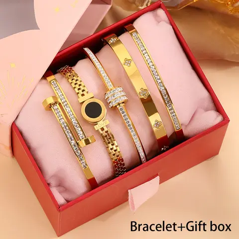 5-Piece Unisex 304 Stainless Steel Stackable Link Set with Gift Box, Stacked Design Bracelets, Ideal Christmas & Birthday Gift