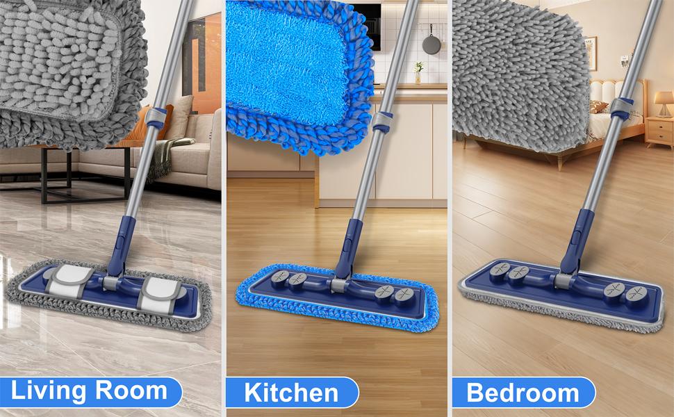 Microfiber Mops for Floor Cleaning - 3 Thickened Washable Pads - Floor Dusters for Hardwood with 55" Adjustable Handle - Wet Dry Dust Mop for Pet Hairs Walls Tile Wood Laminate Home Kitchen