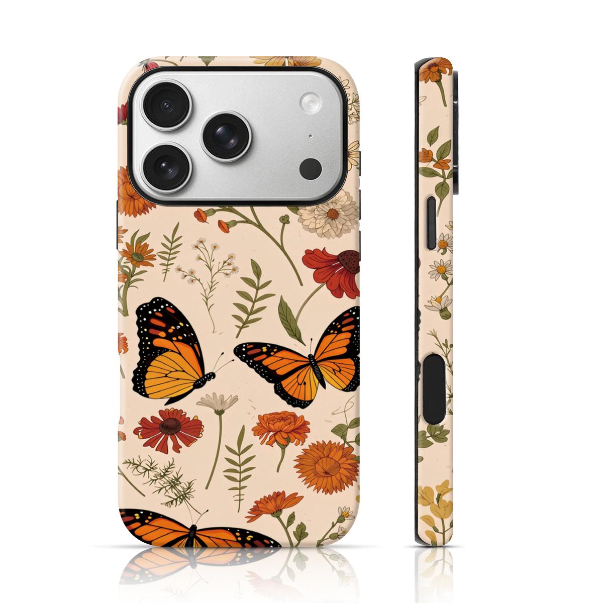Cottagecore Wildflower Butterfly Design Fashion Phone Case 2 in 1 Case for iPhone 17 Pro Max/16 Pro Max /15Pro Max 15/14/13/12 & Samsung S26 /S25Ultra for Girls