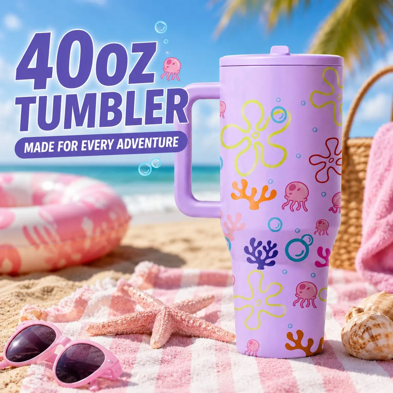 1 Pc 40oz Ocean Jellyfish Insulated Vacuum Drinkware Steel Tumbler, Double Wall, Leak-Proof, Keeps Hot for 12hrs, Keeps Cold for 24hrs, Perfect for Beach, Travel, Daily Use, Durable, Ideal Gift for Ocean Lovers, Women, Men, Holidays