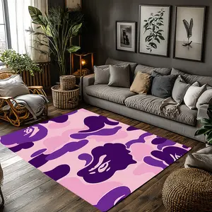 Pink Purple Bape Camo Ape Head Crystal Velvet Non-Slip Street Style Decor Area Rug #PinkPurpleCamoRug #BapeApeHeadFloorMat #StreetFashionCarpet #CrystalVelvetHomeMat