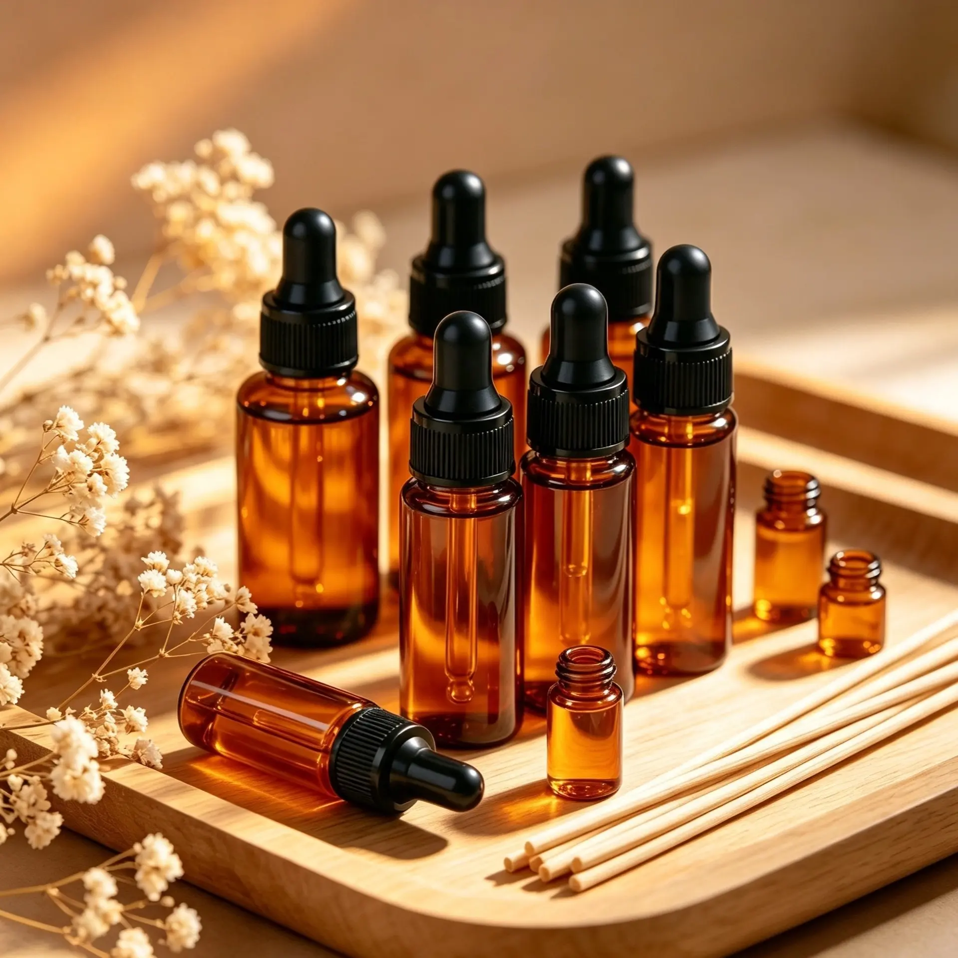 3pcs Tea Color Lightproof Portable Glass Dropper Bottles, Essential Oil Dispenser, Serum Original Liquid Reagent Sample Containers