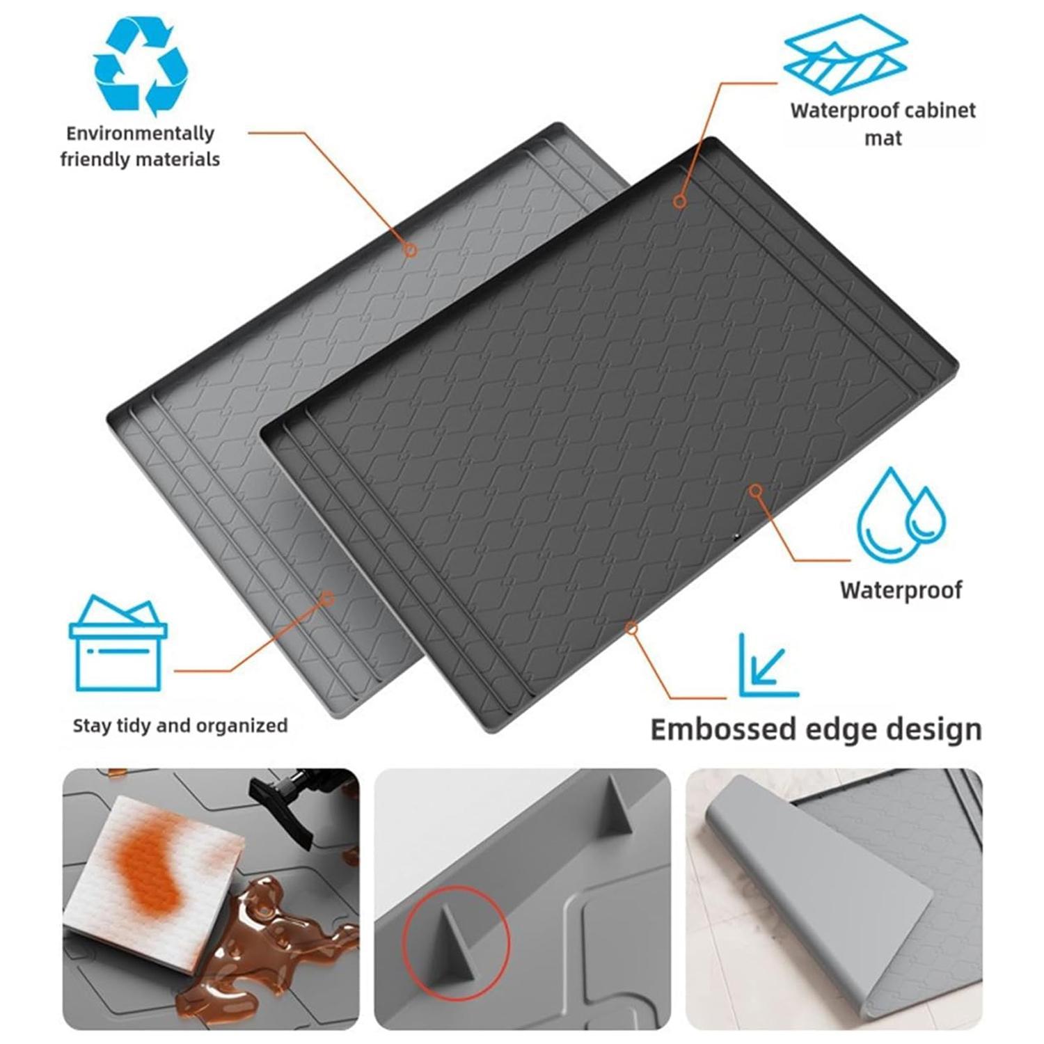 Silicone Under Sink Mat, Kitchen Sink Mat, Shelf Liner and Cabinet Protector, Waterproof Bathroom Tray, Home Organizer