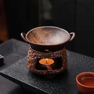 Vintage Ceramic Essential Oil Burner & Tea Roasting Stove - Small Indoor Home Freshener for Scent, Fragrances, Perfume, Incense Powder & Tea Leaf Aroma Enhancement (Candles Not Included)