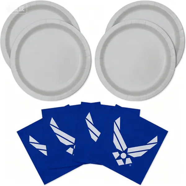 Air Force Theme Disposable Tableware Set Pack for 16 Guests - Happy Birthday Supplies with 7in Dessert Plates & Napkins, Licensed Logo, Sturdy, Degradable, FDA-Exceeding Standards