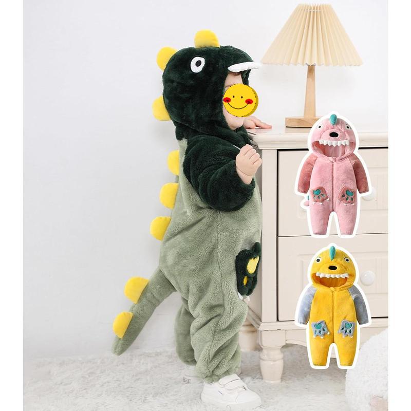 (New)Unisex Baby Dinosaur Costume Fleece Hooded Animal Onesie Snowsuit