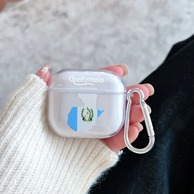 Guatemala's silhouette Pattern TPU Soft Protective Case for Apple AirPods 4/3/2/1/Pro/Pro2 Transparent Earphone Cover with Keychain Attachment