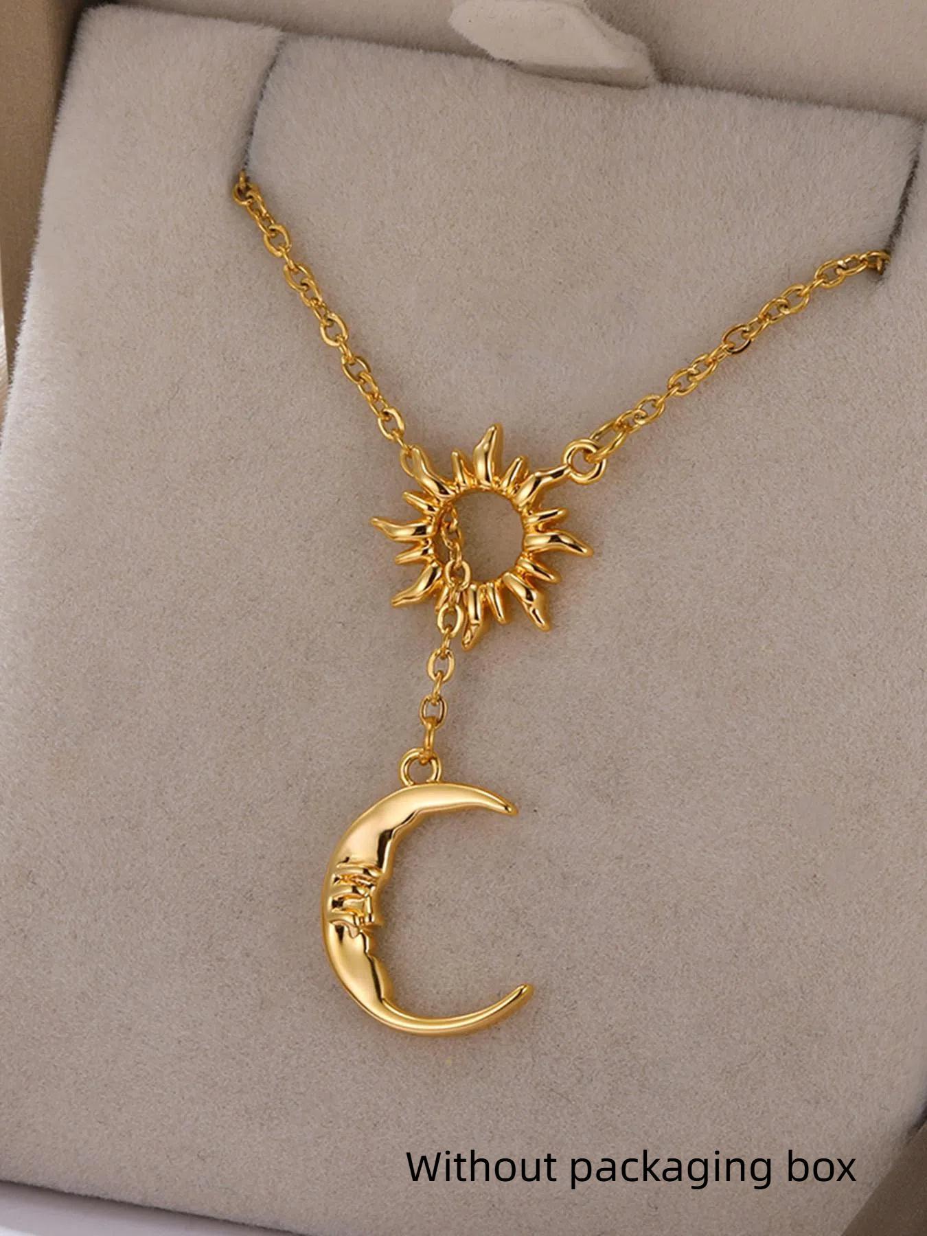 Sun & Moon Design Pendant Necklace for Women & Girls, Fashion Jewelry for Party, Daily Clothing Decor, Trendy All-match & Exquisite Jewelry for Birthday Gift, Minimalist Necklaces