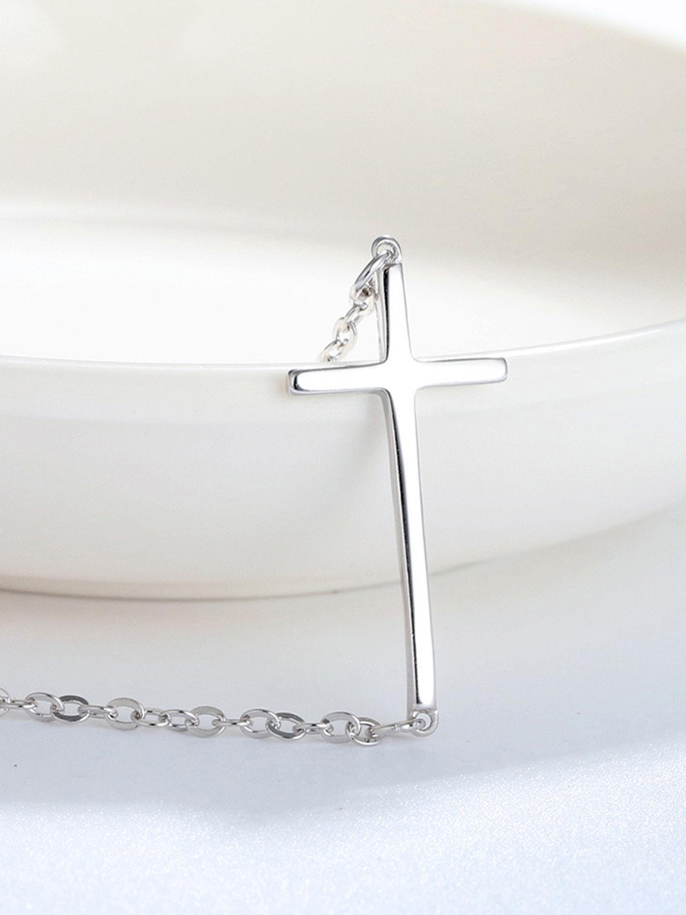S925 Sterling Silver Simple Cross Pendant Necklace for Women, Fashion Jewelry for Party, Daily Clothing Decor, Trendy All-match & Exquisite Jewelry for Birthday Gift, Trendy Charms Necklace