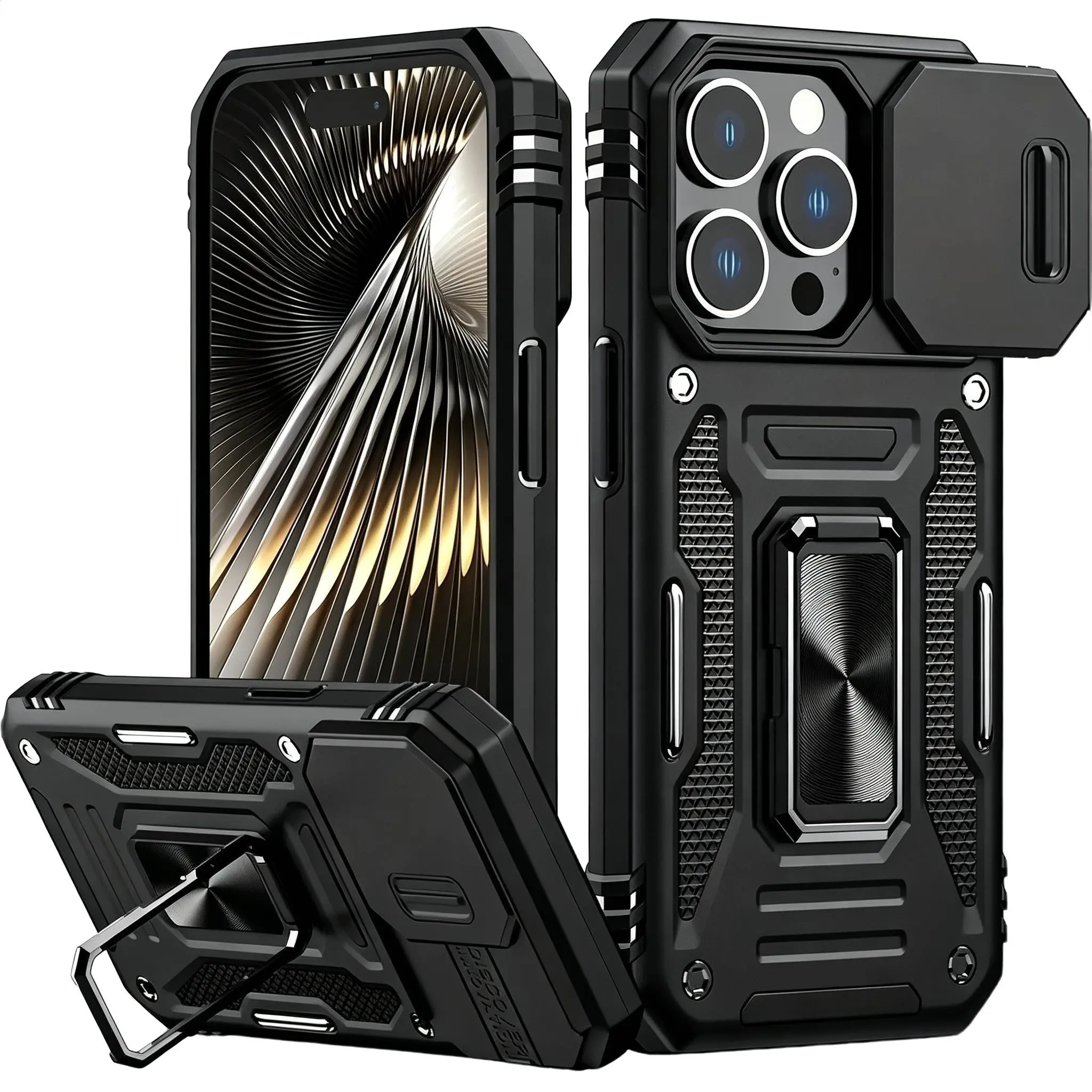 Luxury Shockproof 360° Rotating Metal Magnetic Ring Stand Phone Case for Apple 17 Pro Max, 16, 15, 14, 13, 12 Series, Lens Protection
