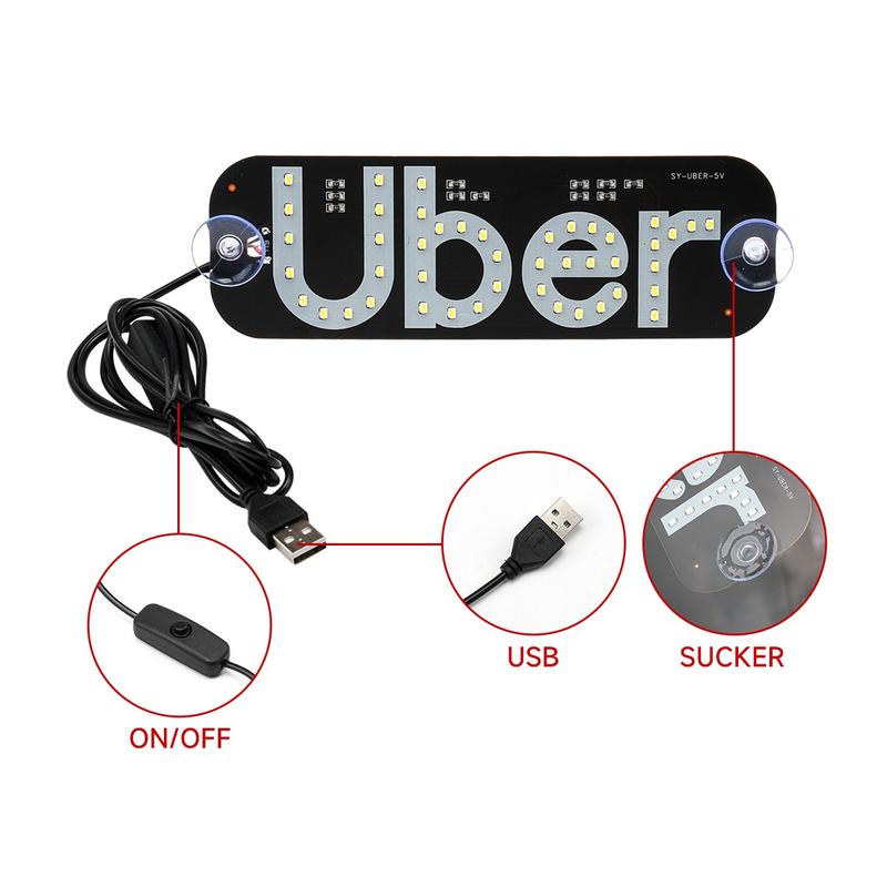 Uber Taxi Car Windshield LED Sign Light, USB Panel Sign Indicator Light with Suction Cup, Vehicle Accessories for Car, Taxi, Truck