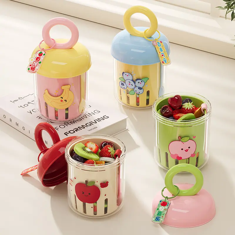 Dopamine Fruit Cup Portable Sealed Leakproof Spoon Included Yogurt Salad Cup Double Layer Drain Cup For Picnic Camping Outdoor Travel Breakfast On The Go Reusable Food Storage Container