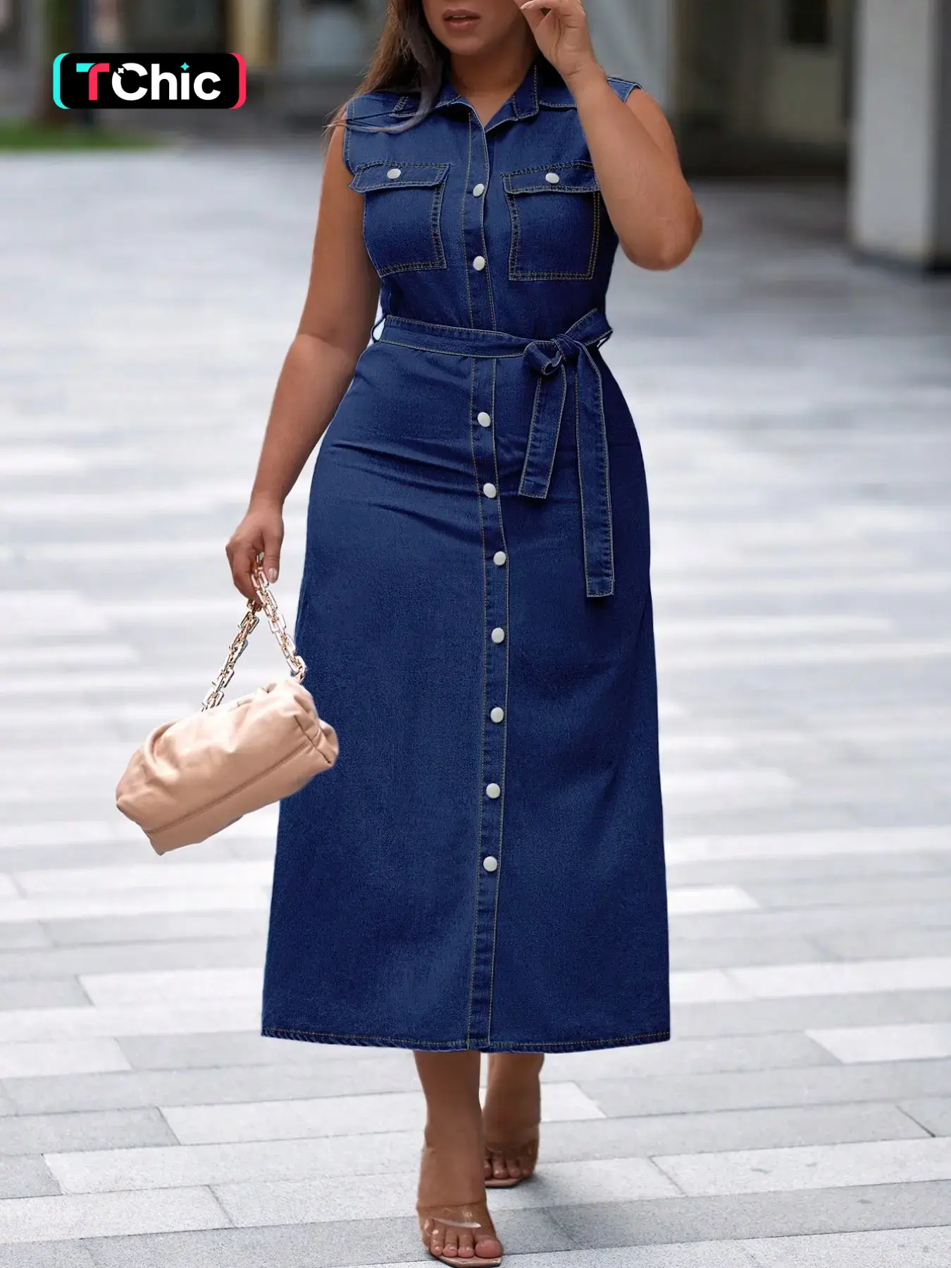 Women's Denim Dress with Collar Design, Includes Belt, Fashionable Casual Daily Wear, Comfortable and Stylish, Perfect for Everyday Use