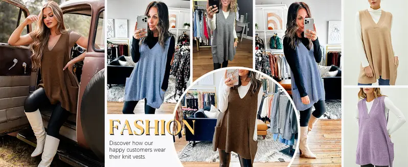 Imily Bela Womens Sleeveless Sweater Vest V Neck Casual Loose Knit A Line Flattering Tunic Top with Pockets Fashion Vest Sleeveless Sleeveless Minimalist Style