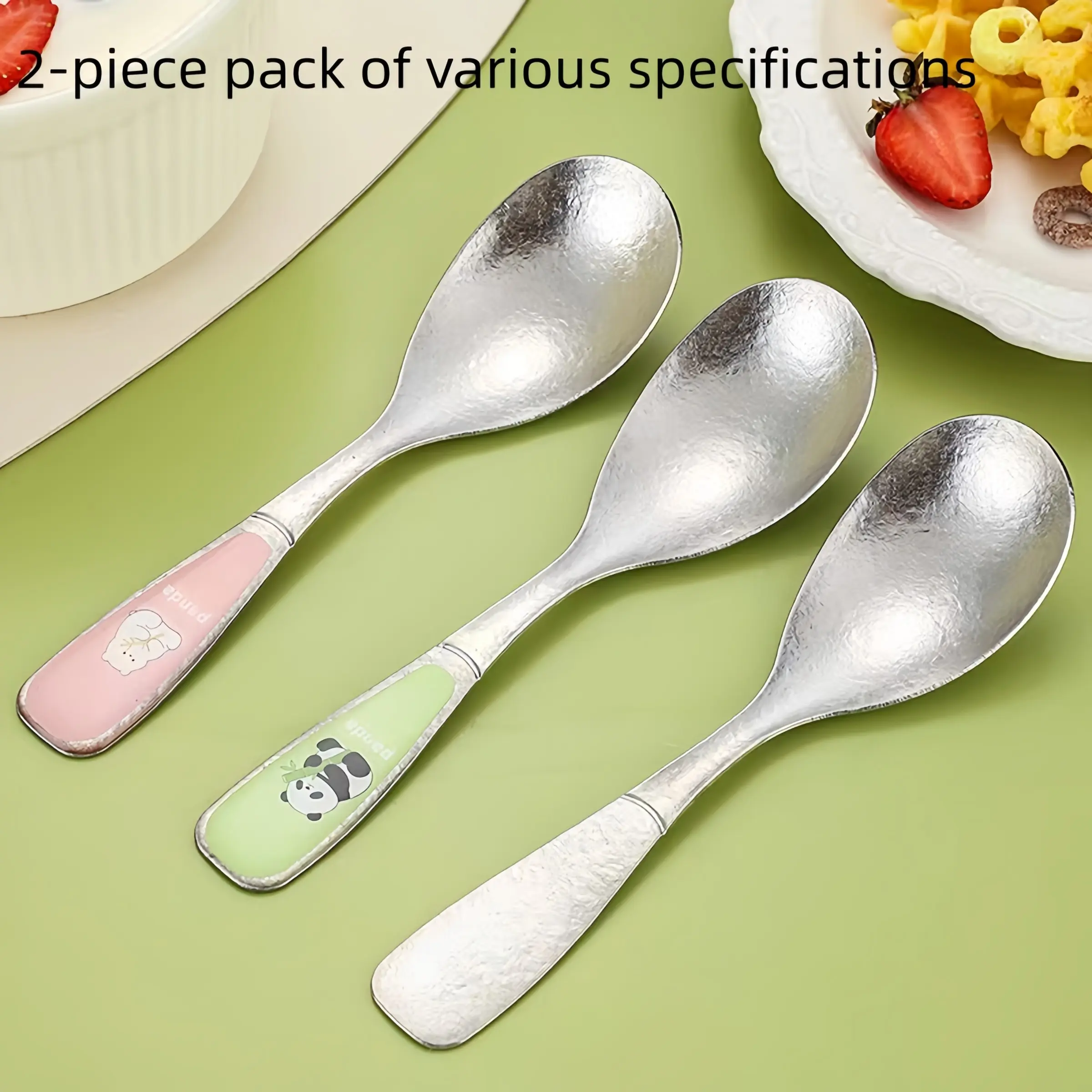 2-Piece Set Pure Titanium Baby Spoon Feeding, Cute Panda Design, Lightweight & Antibacterial, Dishwasher Safe, Heat Resistant, Ideal for Home Use