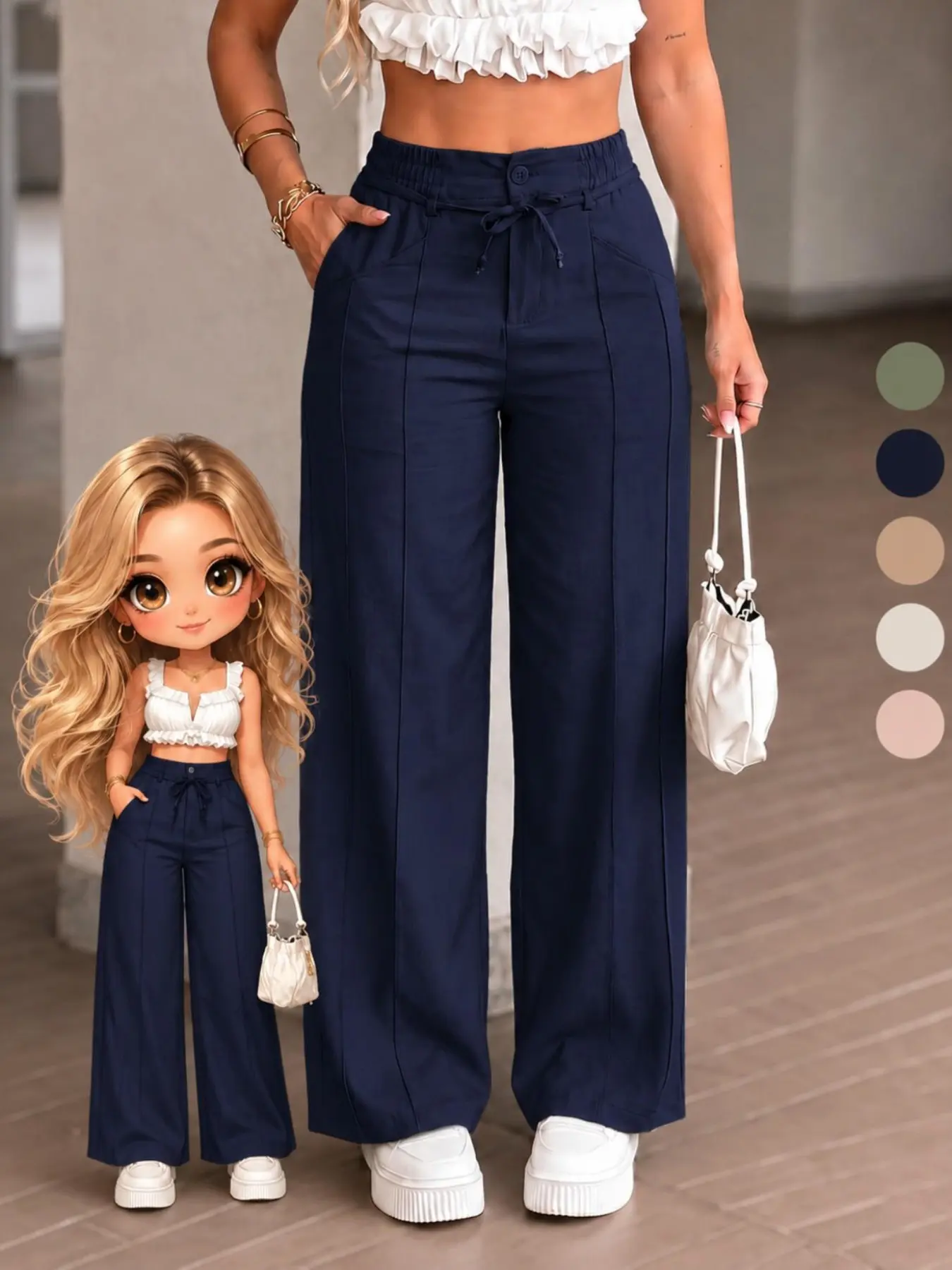 New Summer Drawstring High Waist Wide Leg Pants, Straight Leg Floor-Length Casual Wear, Versatile and Comfortable