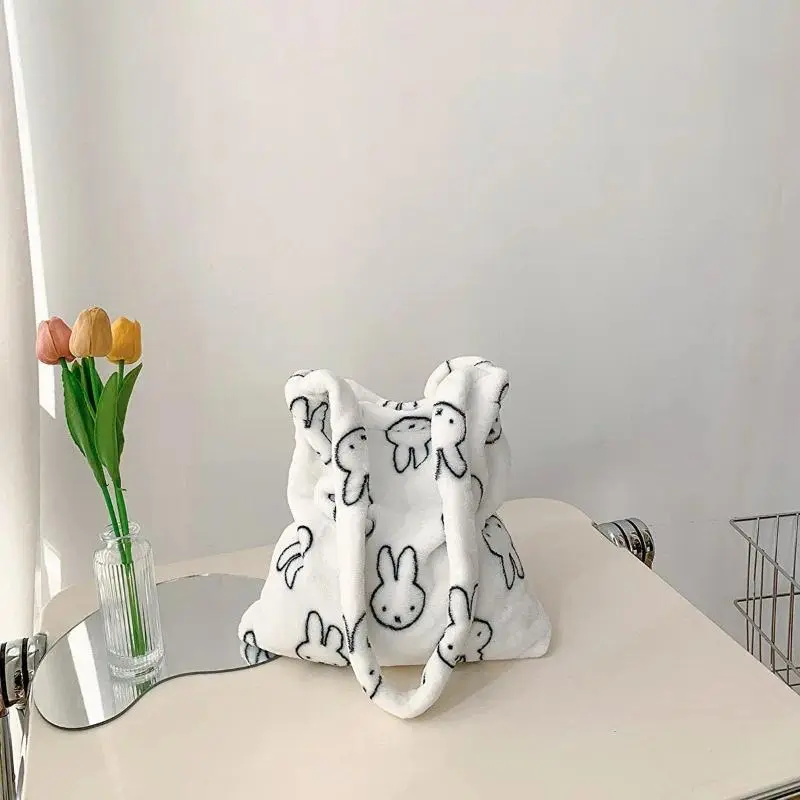 ​​Miffy Cartoon Bunny Furry Fluffy Shoulder Crossbody Bag Autumn/Winter Student & COSPLAY Commute Bag for Teens & Young Adults​