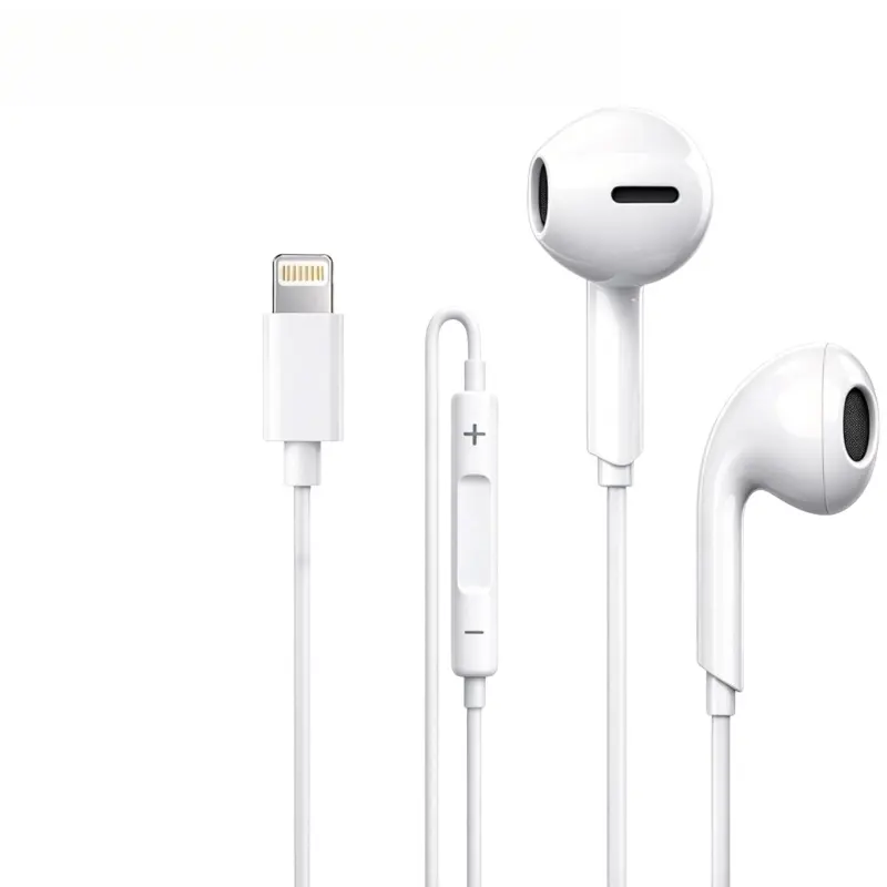 White wired in-ear headphones with microphone, adjustable volume, Plug and Play, compatible with iPhone 6/7/8/Xs/Xr/11/12/13/14/15/16/17 and devices with 3.5mm headphone jack