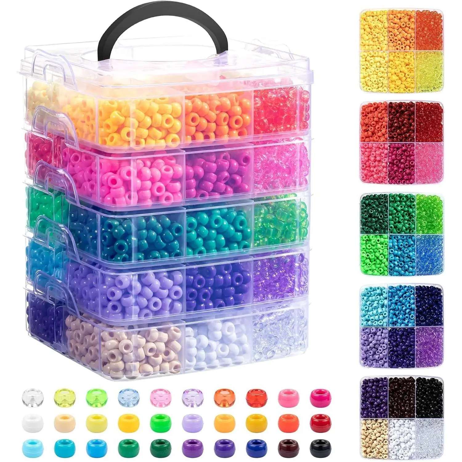 6000Pcs Pony Beads 30 Colors Kandi Beads Bulk for Bracelet Making | 6x9MM Hair Braiding Jewelry Key Chains DIY Crafts Gifts (3.44lb, Stack Box)