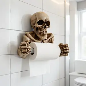 1-Piece Industrial Grade Skull Toilet Paper Holder Kit, High-Strength Anti-Deform Skeleton Tissue Roll Rack, Ergonomic Spooky Bathroom Towel Hanging Hook for Horror Escape Room Defense, Ultimate Hardware Upgrade Pack