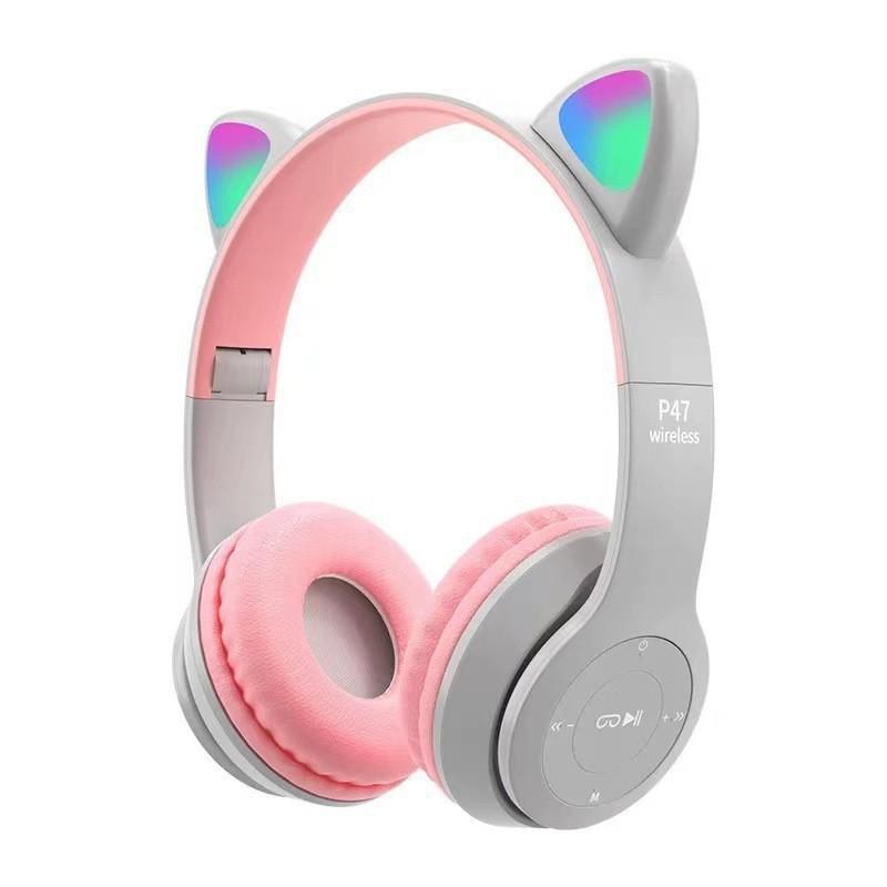 Cat Ear Glowing Bluetooth Headphones Cartoon Student Wireless Gaming Over-Ear Headset
