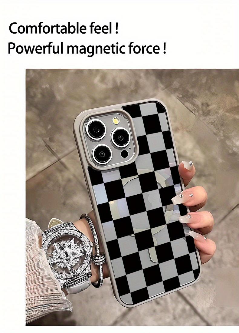 The Black Grid Design MagSafe Case for iPhone 17 Pro Max Air 16 16e 15 14 Plus 13 12 11 X XS Pattern Acrylic Back TPU Edges Shockproof Ultra Thin Mobile Phone Cover Gift Protection Silicone