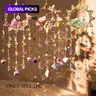 Natural Gemstone Crystal Sun Catcher, Sun and Moon Wire Wrapped Frame with Sparkling Glass Prism, Rainbow Maker Window Hanging Pendant Ornament for Home Garden Balcony Decoration, Boho Decor #GLOBAL PICKS