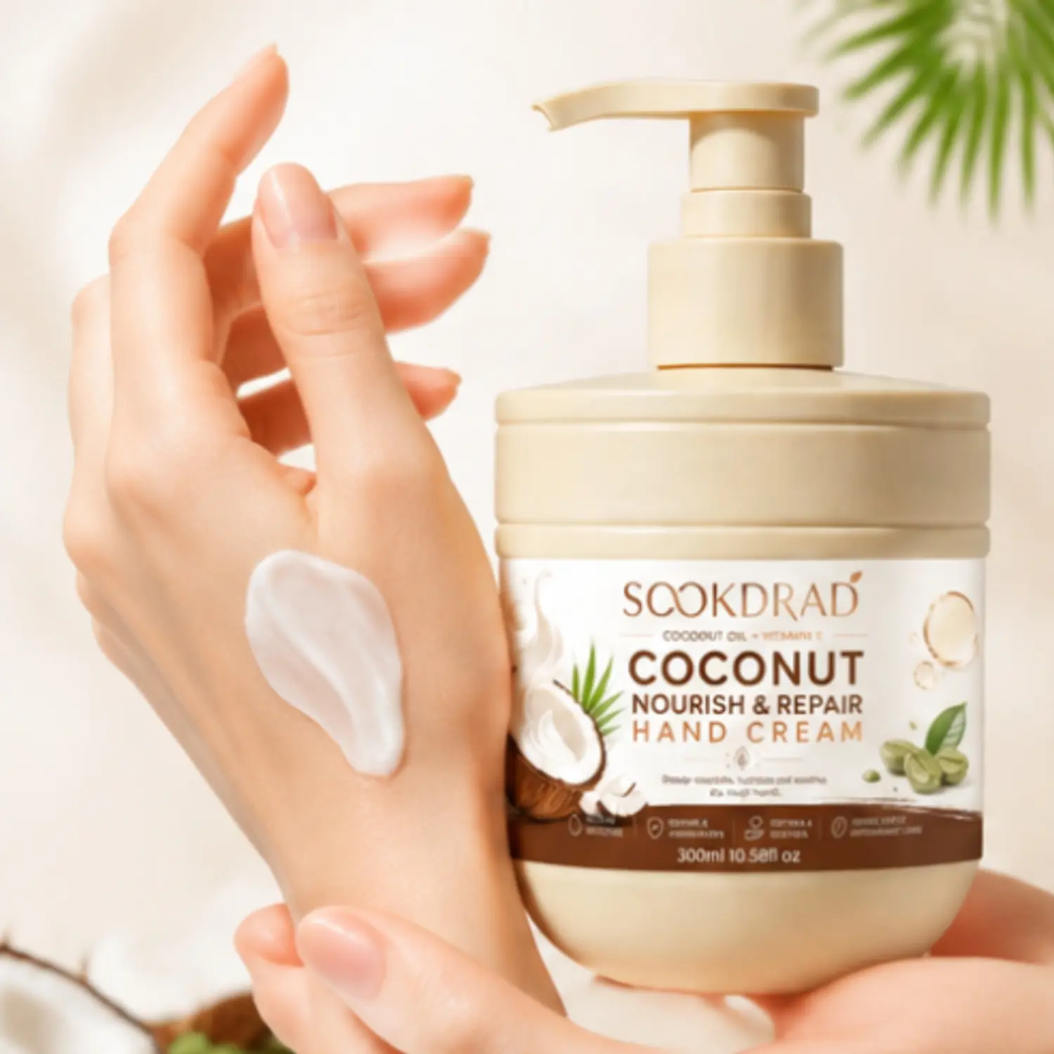 Coconut hand cream, coconut oil, vitamin E, green coffee, intensely moisturizing, repairs and strengthens, softens and soothes, antioxidant care, for hands, dry rough hands, 10.58fl oz, 300ml