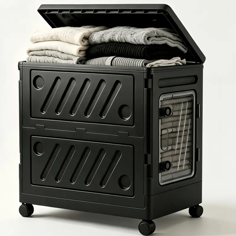 45/32 Gallon Flip Lid Foldable Storage Cabinet with Wheels Large Capacity Rolling Storage Box Foldable Organizer Container for Clothes Bedding Quilts Bedroom Home Organization