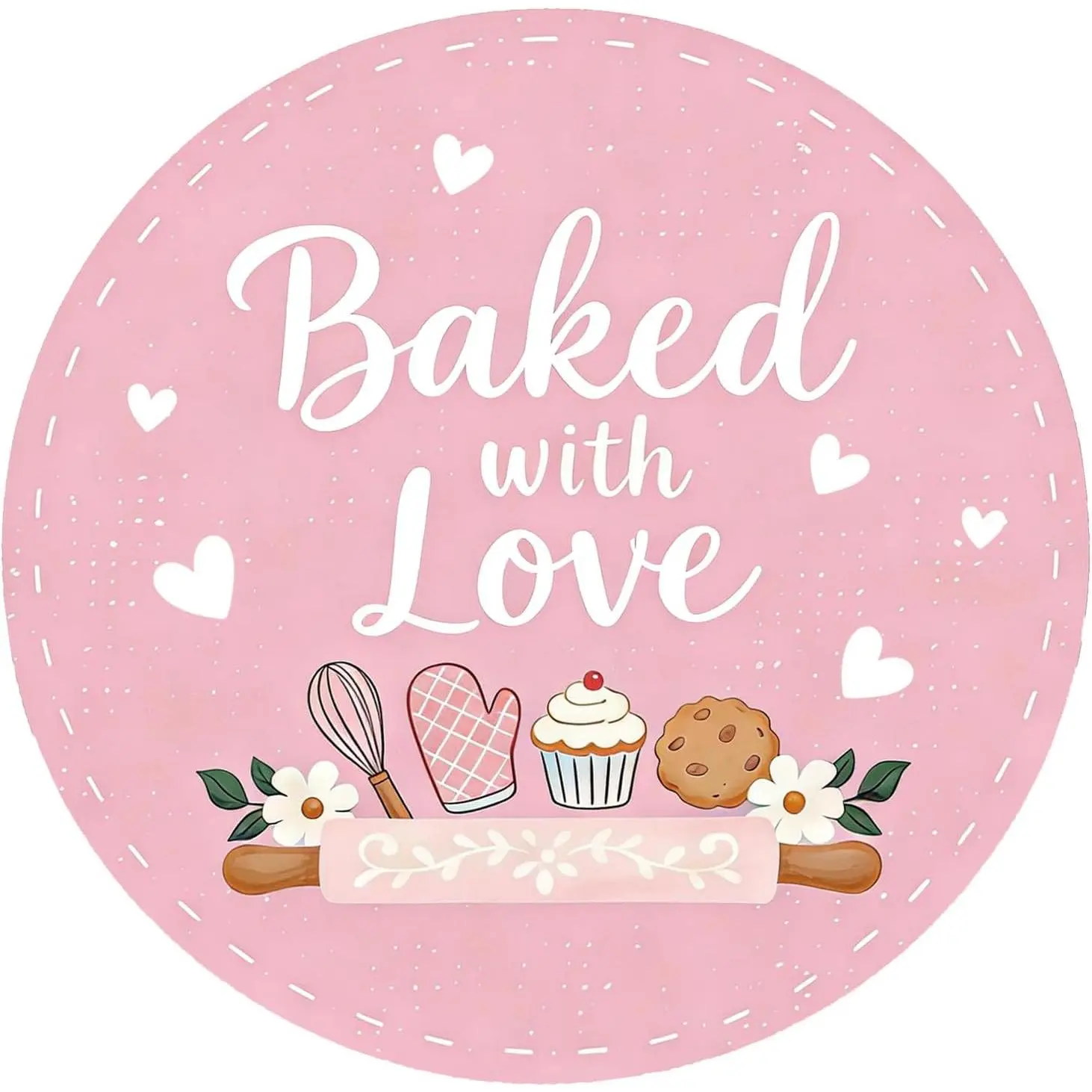 Baked with Love Stickers 120 count 1.6 Inch Round Baking Labels for Cookies Cupcakes Dessert Table  Bags  Wrapping Birthday Party Candy Bags Homemade Packaging Small Business ()