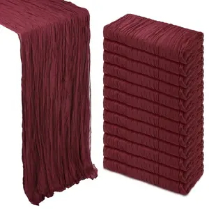 Burgundy Cheesecloth Table Runner 6/12 Pack - 17x108 in Semi-Sheer Boho Gauze Fabric, Elegant Design, Light Blue Option, All Seasons Decorations for Wedding, Home Decor; Avoid Direct Sunlight