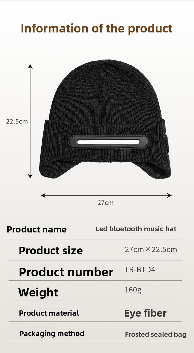 New USB Charging Light-Up Bluetooth Headphone Hat Outdoor Warm Knitted Ear Protection Hat Wireless Music Colorful Light Design Unisex Fashionable Casual Flashlight Hat for Christmas Holidays