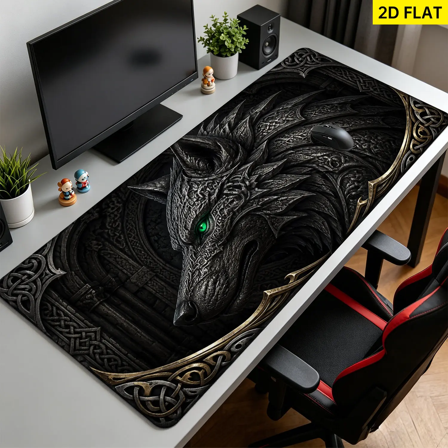 Extra Large metallic celtic wolf head Mouse Pad,Non Slip Rubber Pad,Desktop Decoration Drotection Pad,Washable,Lock Edge Multi Size,Premium Multipurpose Mousepad For Office,Gaming,Gift for Family and Friends