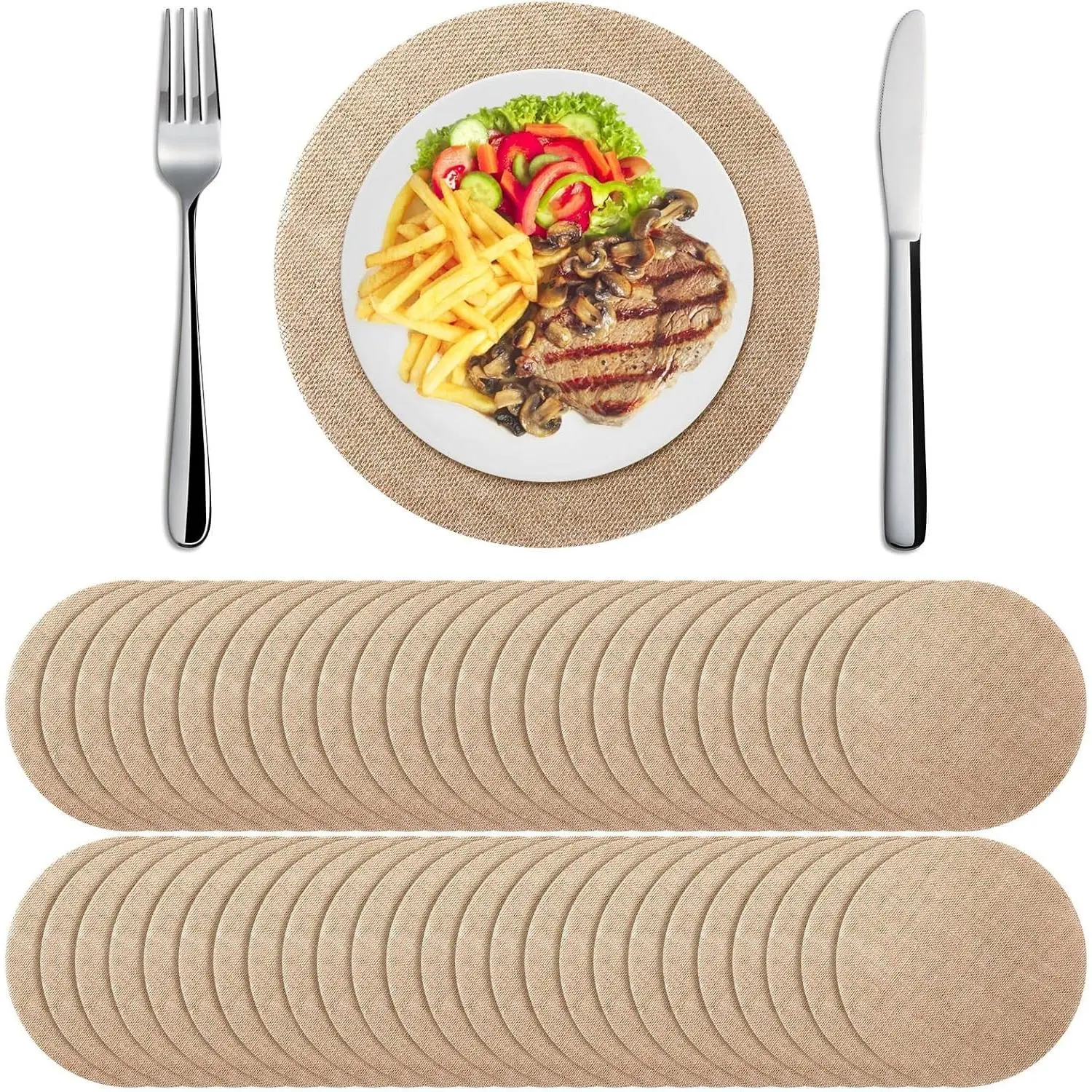 100 Pieces Burlap Placemats Bulk 13.78 Inches Burlap Round Reusable Placemats Brown Table Mats Circle Rustic Table Decorations for Wedding Fall Christmas Dinner Holiday Farmhouse Supplies