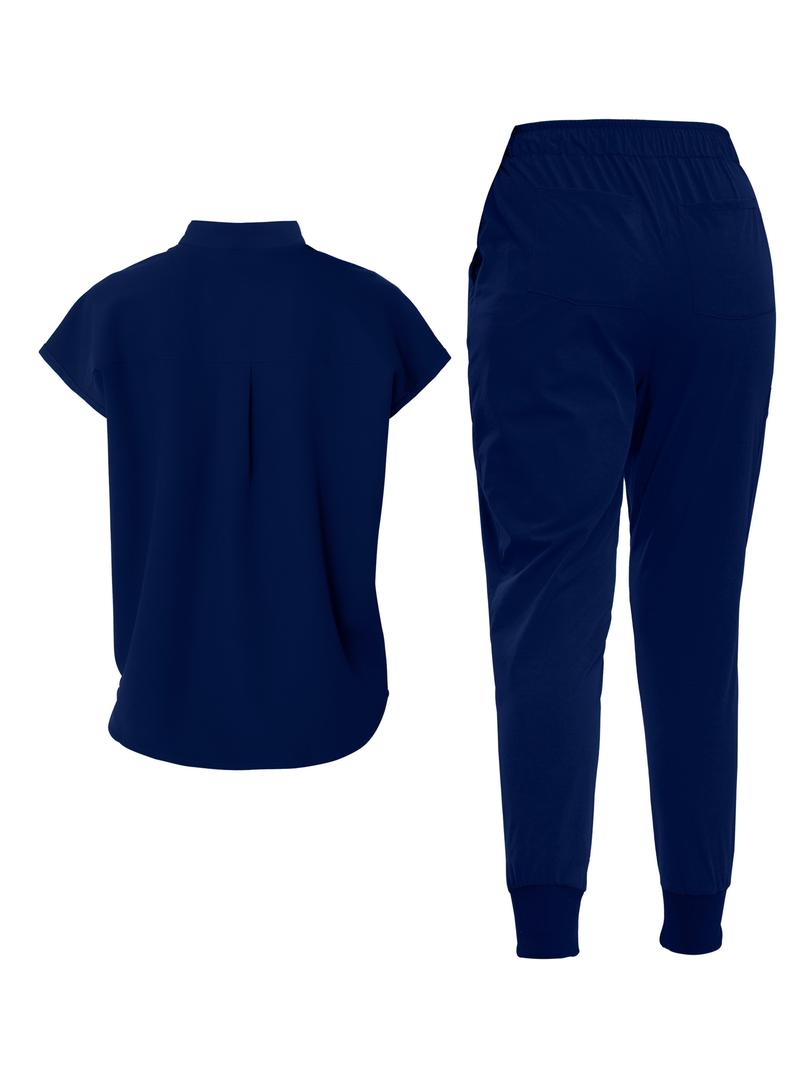 Scrubs Set for Women Nurse Uniform Jogger Suit Stretch Top & Pants with Multi Pocket for Nurse Esthetician Workwear Clothes Womenswear Fitted Minimalist Women's Workwear