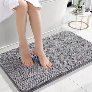Bathroom Rugs 24x16, Extra Soft Absorbent Chenille Bath Rugs, Rubber Backing Quick Dry, Machine Washable Bath Mats Bathroom Floor, Tub and Shower, Home Decor Accessories, Grey