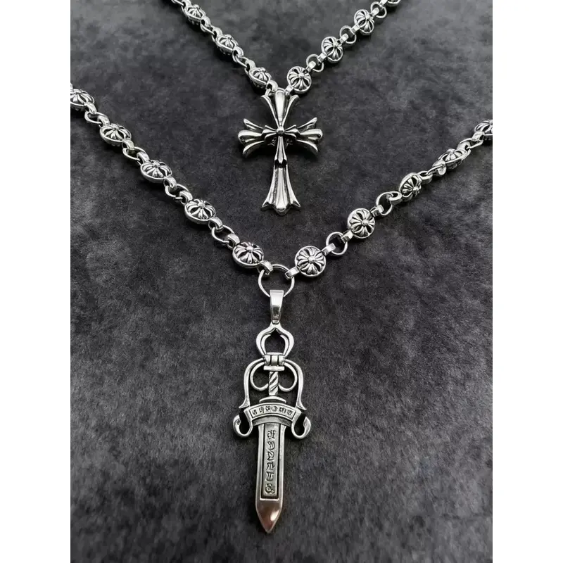 Unisex Vintage Gothic 2-Piece Alloy Chain Jewelry Necklaces Set - Cross, Punk Sword-Shaped Pendants, Streetwear Year-Round Fashion Accessory, Ideal Gift friend